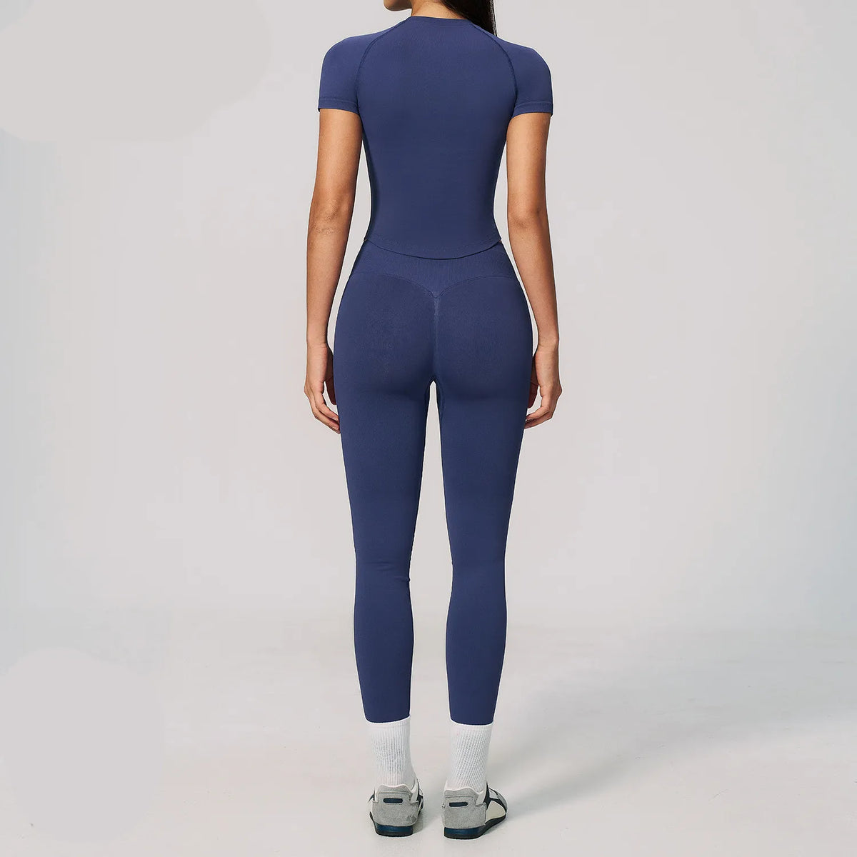2PCS Women's Tracksuit Seamless Yoga Set Short Sleeve O Neck Workout T Shirts Fitness Suit Tight Hip Lifting Leggings Gym Sets