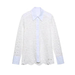 Spring Women Summer White Lace Dress Set Hollow Out Embroidery Shirt Skirt 2 Pcs Robe Outfits Single Breasting Cotton Maxi Dress