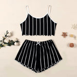 Summer Pajamas Set Women Sleepwear Sexy Lingerie Casual Sleeveless Striped Tank Top Vest + Shorts Set Pijamas Homewear