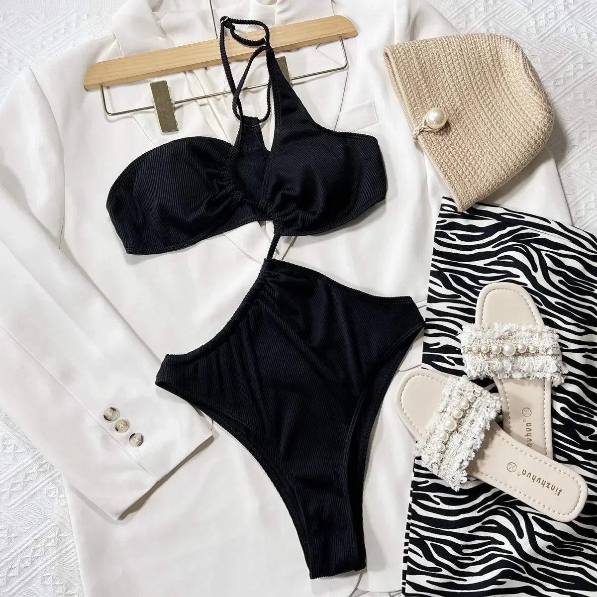 2026 Sexy Black One Piece Swimsuit Swimwear Women Hollow Single Shoulder High Waist Bathing Suit Beachwear Maillot De Bain Femme
