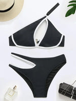 Splicing One Shoulder High Cut Out Bikini Women Swimsuit Female Swimwear Two-pieces Bikini set Asymmetric Bathing Suit Swim Lady