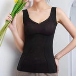 Warm Camisole Undershirts Sleeveless Thermal Tank Top for Women Fleece Lined Lace V Neck Base Layer with Built in Bra