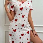 New Women's Pajama Love Dress Pajama Short Sleeve Printed Bow Loose Pajama Home Clothes Comfortable and Soft Hot Selling Gift