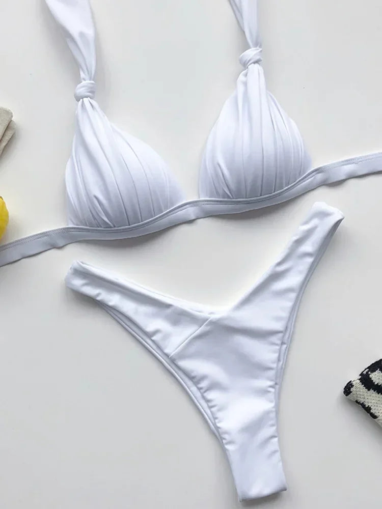 Sexy Halter Push Up Bra Cup Bikini 2025 Women Swimsuit Female Swimwear Two Pieces Bikini set Brazilian Bathing Suit Swim Beach