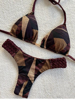Fashion Print Halter Mini Thong High Cut Bikini Female Swimsuit Women Swimwear Two-pieces Bikini Set Bather Bathing Suit Swim