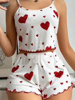 Women's Pajamas Set Sleepwear 2 PCS Short Tank Tops And Shorts S M L White Ventilate Soft Casual Love Printing