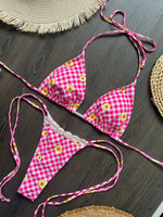 3D Flowers Halter Plaid Bikini Women Swimsuit Female Swimwear Two Pieces Bikini Set Mini Micro Thong Bathing Suit Swim Beachwear