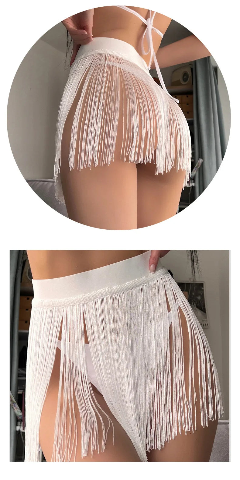 Summer Tassel Dress Women Bathing Suit Clothes for Beach Swimsuit Fringed Skirt Bikini Bust Overskirt Solid Swimwear Cover Ups