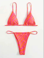 Women's Zebra Stripe Print Bikini Set Casual Sexy Backless Tie Swimwear Top Beach Vacation Two-Piece Swimsuit