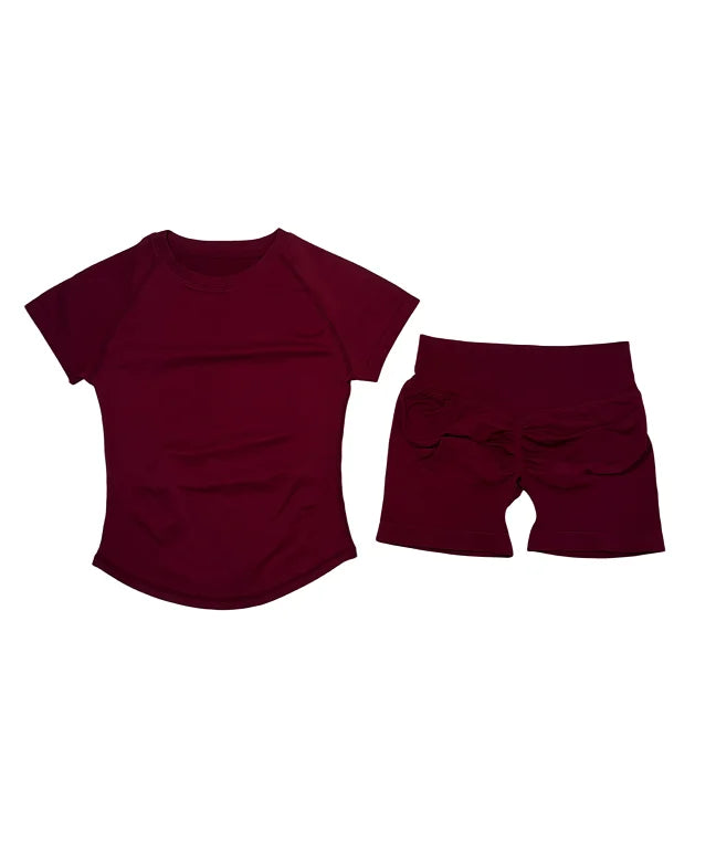 DFTLF Women 2PCS Seamless Yoga Suit Short Sleeve Top High Waist Shorts Quick Dry Breathable Gym Fitness Running Workout Sport