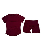 DFTLF Women 2PCS Seamless Yoga Suit Short Sleeve Top High Waist Shorts Quick Dry Breathable Gym Fitness Running Workout Sport