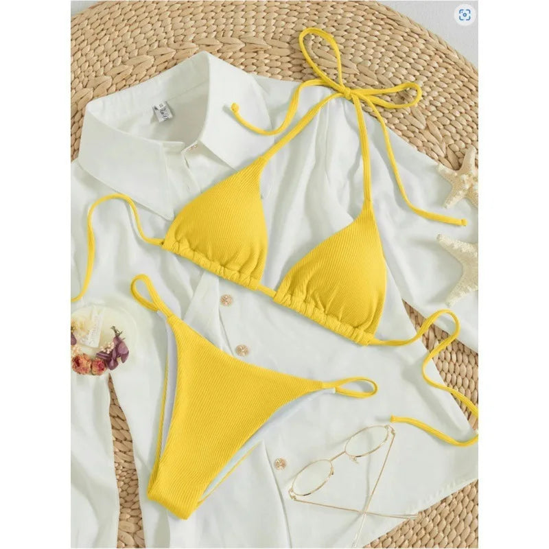 Sexy Women's Swimsuit Micro Bikinis Set Female Summer Beach Halter Neck Swimwear Mini Thong Bathing Suit for Woman Wear