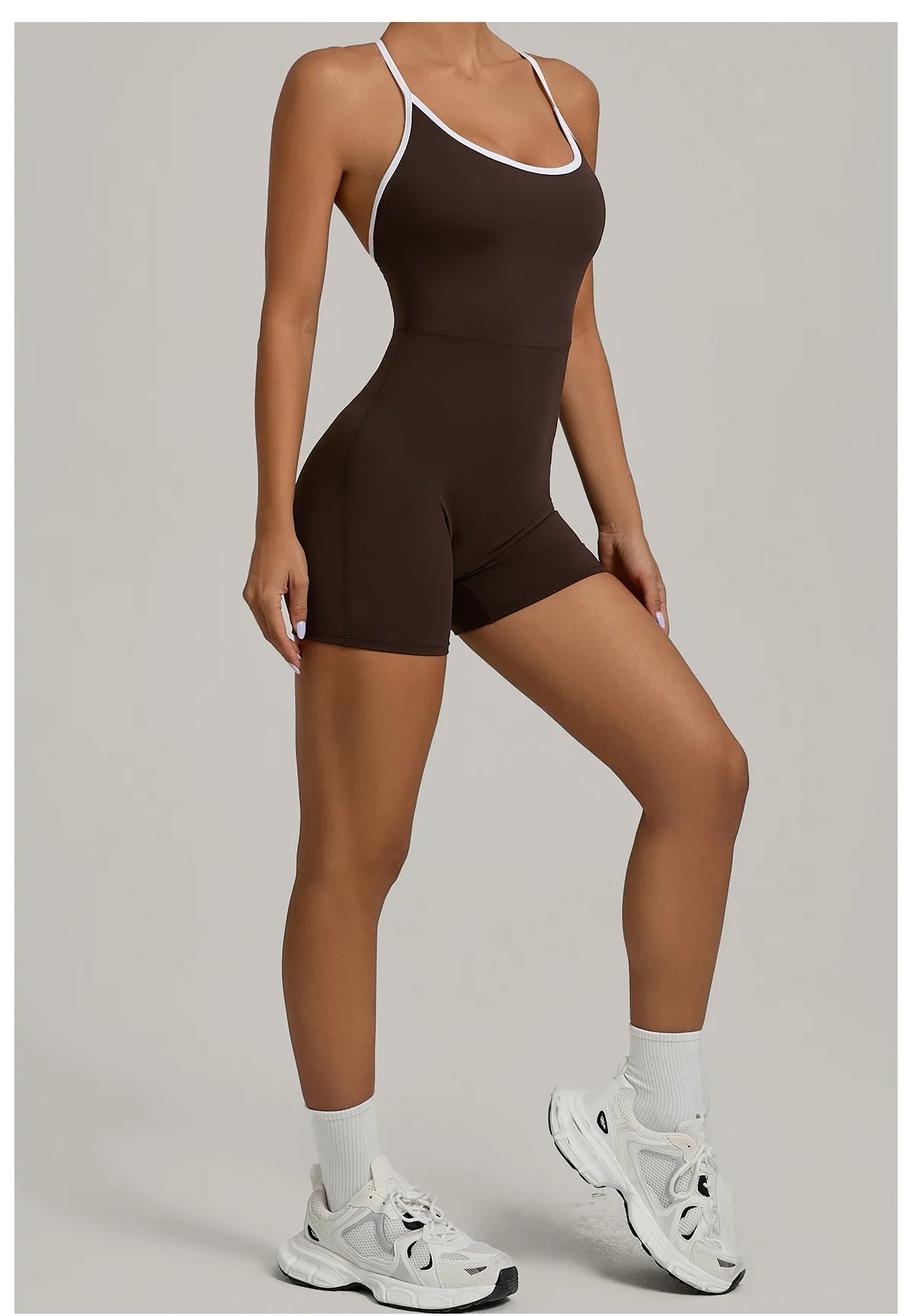 Spring/summer Women's Contrasting Yoga Jumpsuit Hollow Out Cross Back Camisole One Piece Sports Suit Hip Lifting Fitness Romper
