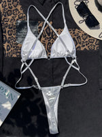 Shiny PU Leather Extreme Mini String Thong Monokini Backless Women Swimwear One Piece Swimsuit Female High Cut Bathing Suit Swim