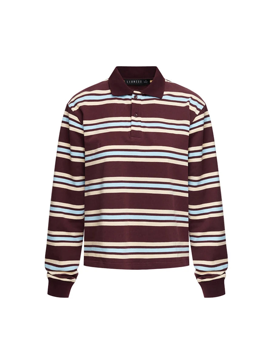 Women's Fall Striped Print T-Shirt Contrast Color Long Sleeve Lapel Neck Button-up Casual Pullover Tops