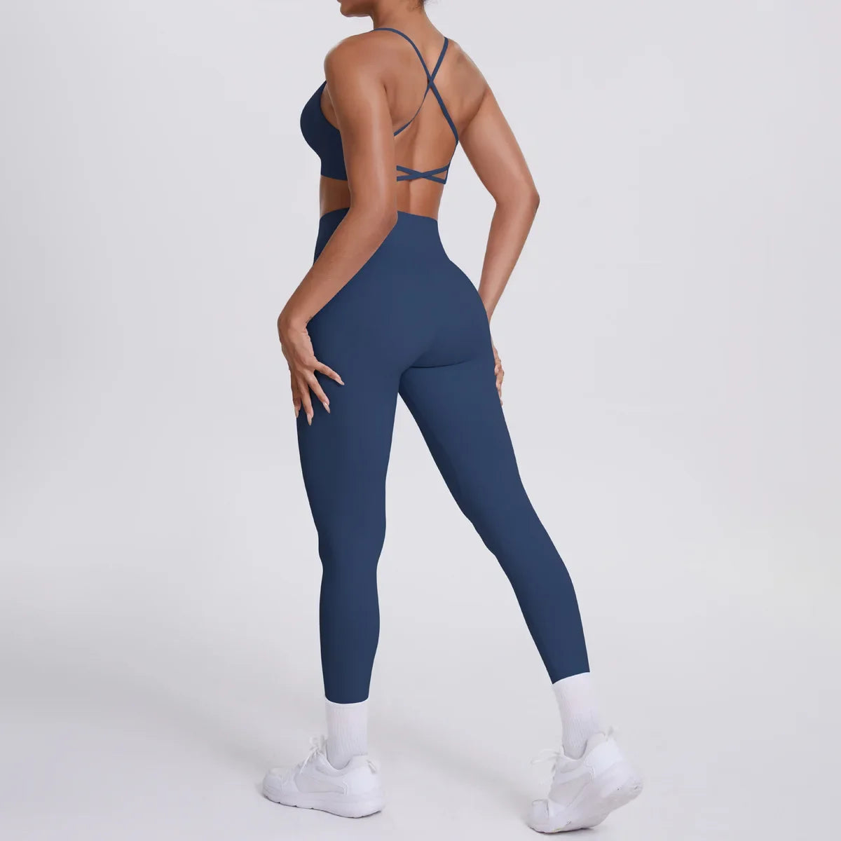 Women's Seamless Yoga Set Cross Back Sports Bra & High Waist Booty Lifting Yoga Leggings Gym Running Fitness Workout Outfit