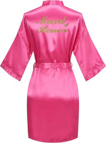 Rose Gold Satin Team Bride Bridesmaid Robe Wedding Bathrobe Gown Women Dressing Sleepwear Mother Maid of Honor Kimono