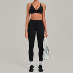 Women's Seamless Yoga Set Sports Fitness Slim Fit Splicing Backless Bra Suits Running Workout Gym Peach Hip Pants Yoga Sets