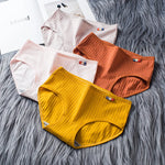 4Pcs/Set Women's Mid-Rise Cotton Panties Breathable Soft Ribbed Underwear Solid Lingerie Stretchy Comfort Daily Briefs M-XL