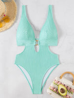 Deep V Neck Cut Out Women Swimwear One Piece Swimsuit Female High Leg Cut Monokini Bather Backless Bathing Suit Swim Beachwear