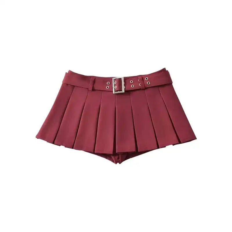 WOMENGAGA Summer Skorts High-quality Sexy A-LINE Safety Skirts Pleated Skirt Half Length Short Skirt Belt Fashion Women E4H4