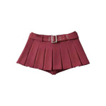 WOMENGAGA Summer Skorts High-quality Sexy A-LINE Safety Skirts Pleated Skirt Half Length Short Skirt Belt Fashion Women E4H4