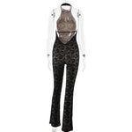 FDYOUI Women's Halter Neck Backless Evening Party Jumpsuits Lady Elegant Sleeveless Lace Overalls One Piece Bodysuit Streetwear