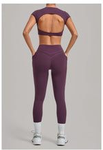 Women's Seamless Yoga Sets Sports Running High Waist Hip-lifting Pants Backless Short-sleeve Suits Workout Fitness Leggings Sets