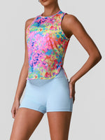 Sports Training Fitness Set Women Summer Ice Tie Dye Gradient Floral T Shirts High Elasticity Hip Lifting Shorts Yoga Sets