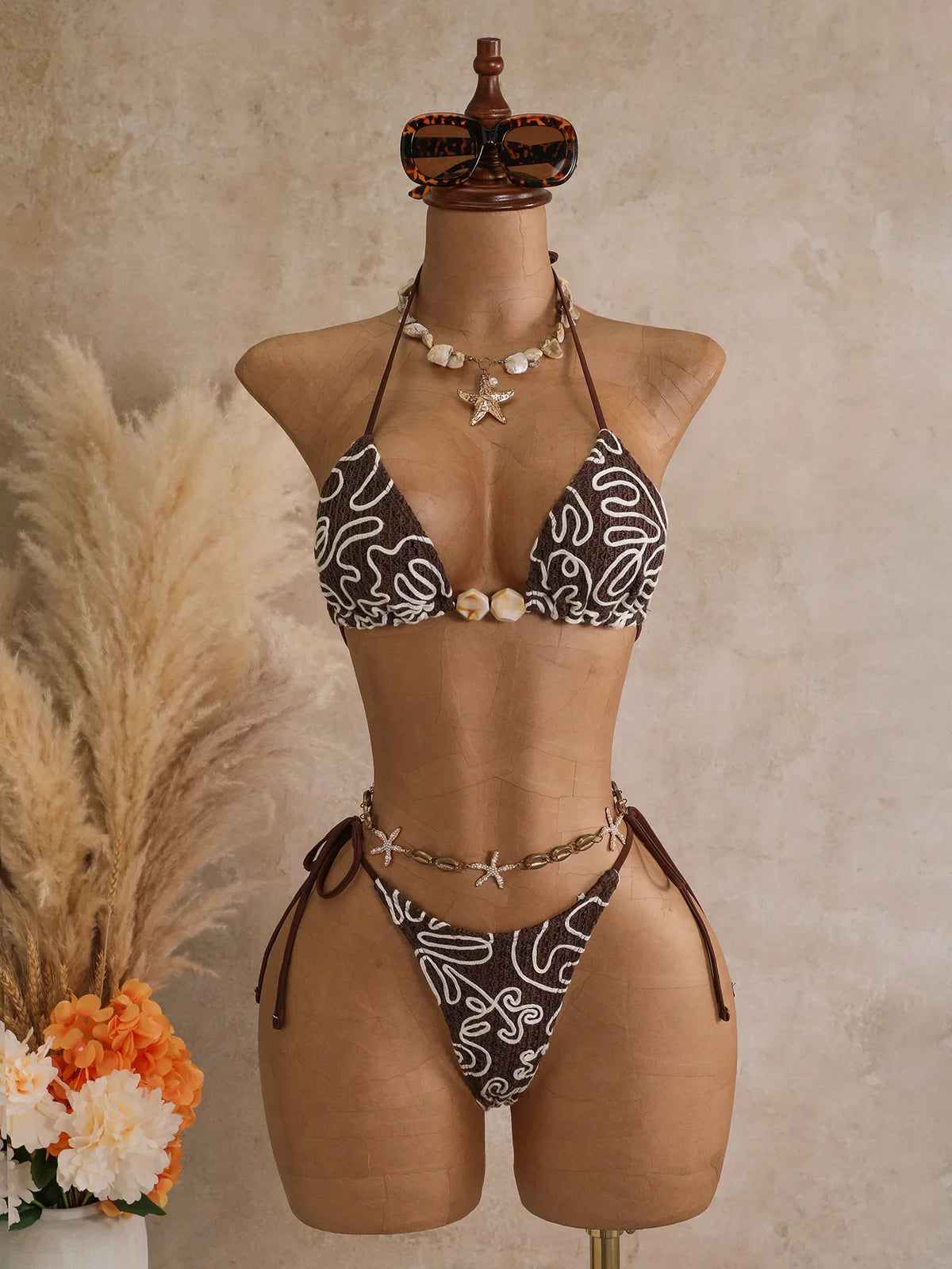 Vintage Pink Mesh Skirt 3 Piece Bikini Set Women Stone Strap Push Up Bra Triangle Swimsuit Holiday Bathing Suit Swimwear 2026