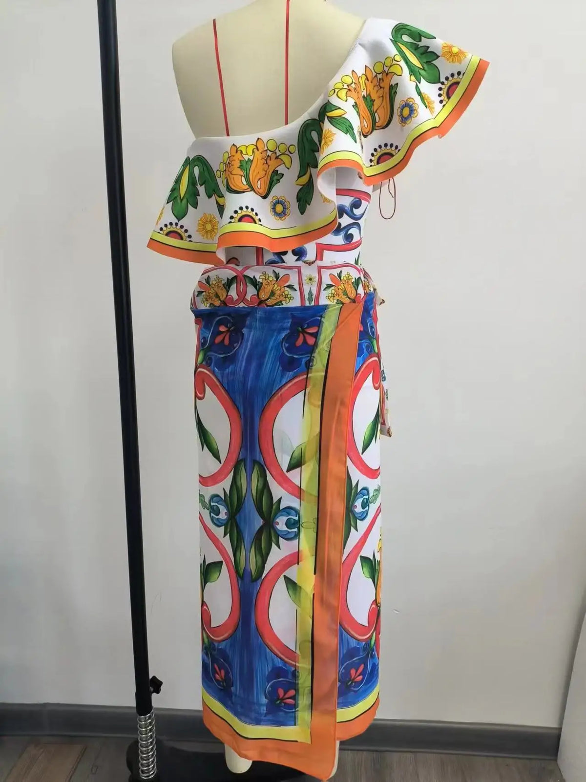 2024 Women Swimwear 2PC Cover-up Swimsuit Ruffle Solid Printed Deep V One-piece Monokini Kimono Bikini Suit Summer Beachwear