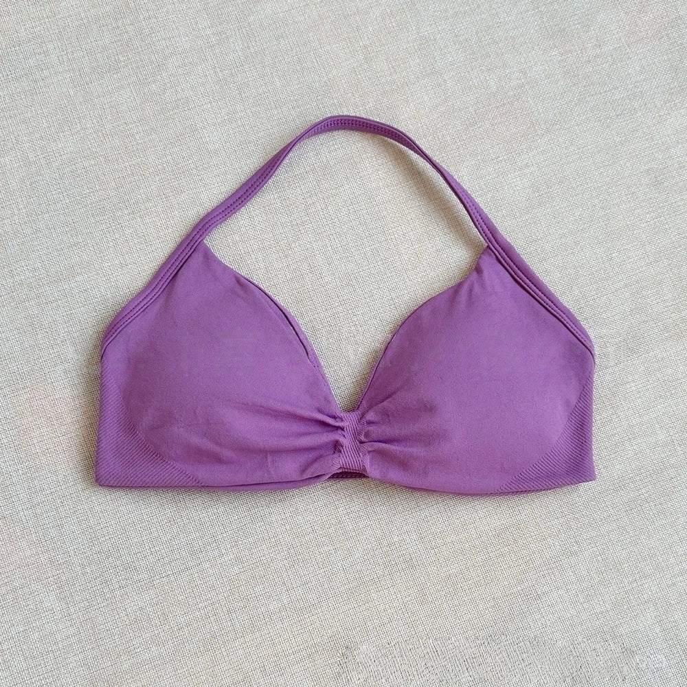 Women Seamless Impact Strappy Bra Removable Pads High Elastic Quick Dry Breathable Halter Neck Sports Top Yoga