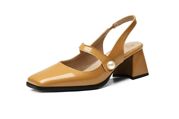 Elegant Slingback Sandals Women Summer Shoes Pink Black Silver Medium Heels Close Toe Office Party Shoes Female Large Size 45