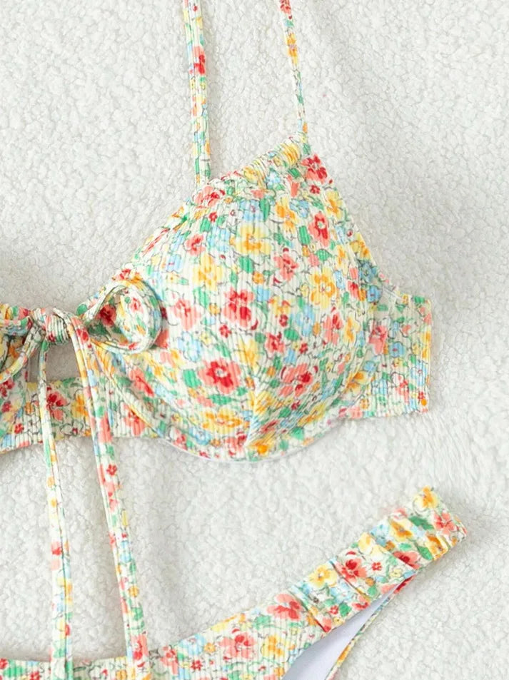New Sexy Floral Print Push Up Bikini 2024 Women Swimwear Female Swimsuit Two Pieces Thong Bikini Set Bather Bathing Suit Beach