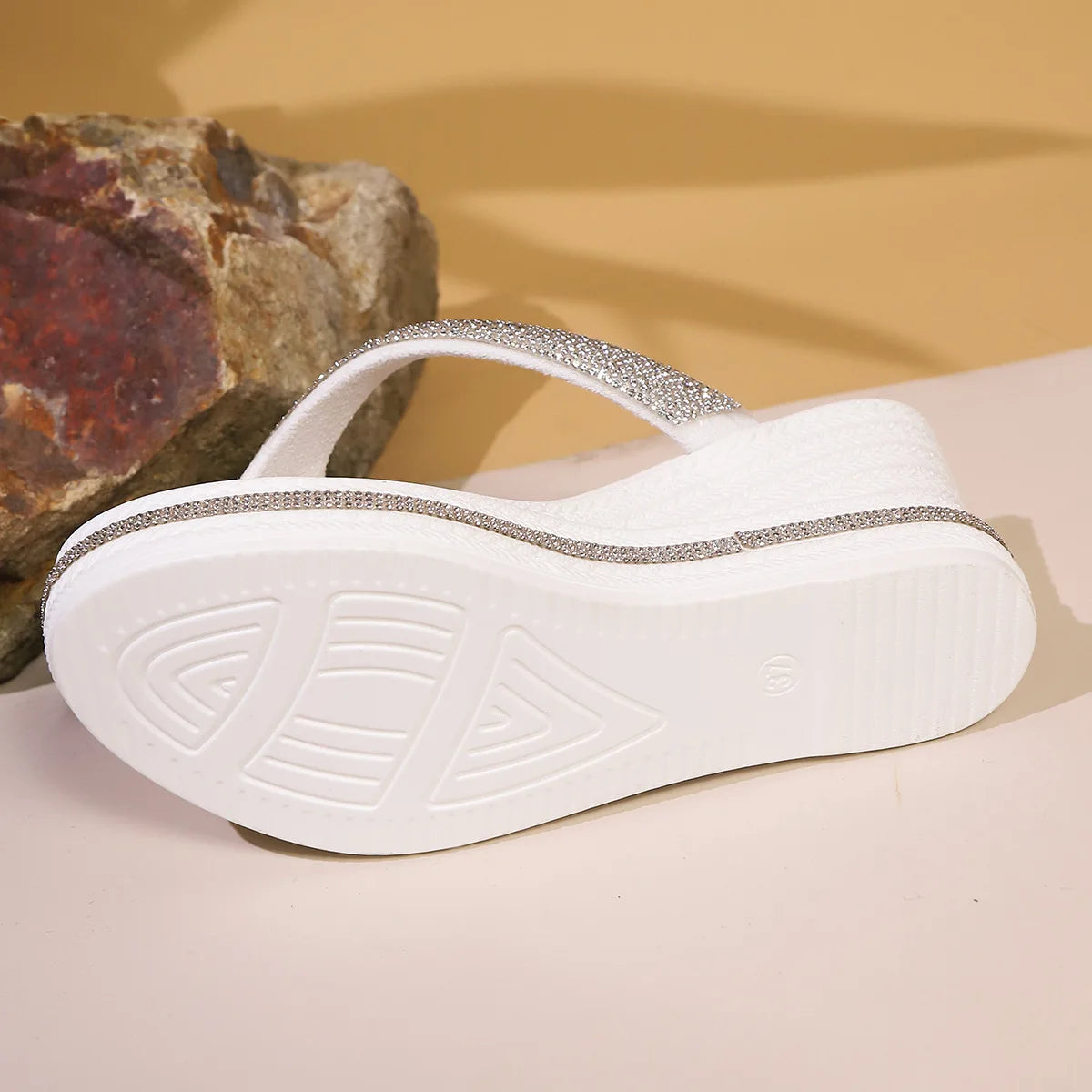 Women Wedges Flip Flops Summer Platform Shoes Indoor Street Bling Slippers Round Toe Mid-Heel Slip On Female Leisure Sandals