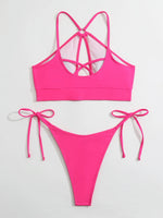 2026 Sexy Orange Bikini Hollow Out Push Up Two-Piece Swimsuit Women Halter Bandage Backless Thong Swimwear Summer Beachwear New