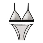 Women Triangle Bra and Panties Set Sheer Floral Lace Bralette Low-Rise Briefs Sexy Lingerie Set Removable Pads Ladies Underwear