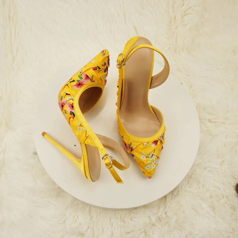 NoEnName_Null-Blue satin women's high heel sandals, dance, flowers, Silk patterned high-heeled shoes 12cmBanquet shoes