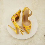 NoEnName_Null-Blue satin women's high heel sandals, dance, flowers, Silk patterned high-heeled shoes 12cmBanquet shoes