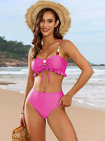 Sexy Bead Tying Rope Bikini Set Women 2025 Green Pleate Ruffles High Waist Swimsuit Beach Bathing Suit Skirt 3 Piece Swimwear
