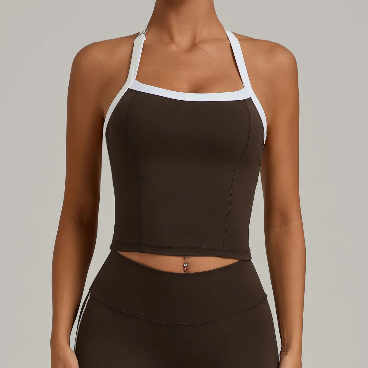 Women's Seamless Yoga Tank Top - Adjustable HALTER Neck & Quick-Dry Fitness Shirt Color Block Running Sports Gym Workout Top