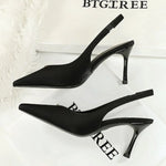 BIGTREE Shoes Sweet Metal Decoration Women Pumps Pointed High Heels silks satins heeled Sandals Women Summer Shoes Stiletto 8 cm