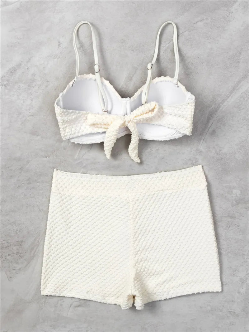White Swimwear Female Two Pieces Tankini Sets 2024 New Sports Push Up Swimsuit Women Beach Wear Swimming Bathing Suits Shorts