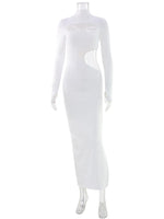 Ahagaga Sexy Dresses For Women Solid Turtleneck Regular Long Sleeves Hollow Out Sheath Basci Slim Fit Female Vestidos Party