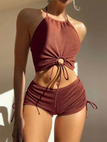 2024 Summer Black Swimsuits Shorts High Neck Bikini Sets Female Swimwear Sports Beach Wear Women's Two-Piece Bathing Suits Pool