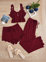 Comfortable 3-Piece Women's Pajamas Set with Lace Splicing