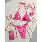 New New Floral Tie-Detail Bikini Sexy Three-Point Women's Swimsuit Sporty Yoga Fitness Fans' Goods Swimsuit Bikini
