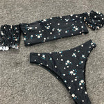 2026 Floral Off Shoulder Bikini Female Swimsuit Women Swimwear Two-Pieces Bikini Set Mid Waist Bather Bathing Suit Swim V1671