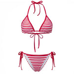 2026 New Womens Stripe Bikini Sets Halter Bra Tops with Tie-up Thong 2 Pcs Set Swimsuits Stylish Sexy Beach Pool Bathing Suit