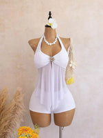 Sexy Beige Two Piece Bikini Set 2026 Women Metal Sun Ornament Mesh Tank Top High Waist Swimsuit Holiday Bathing Suit Swimwear